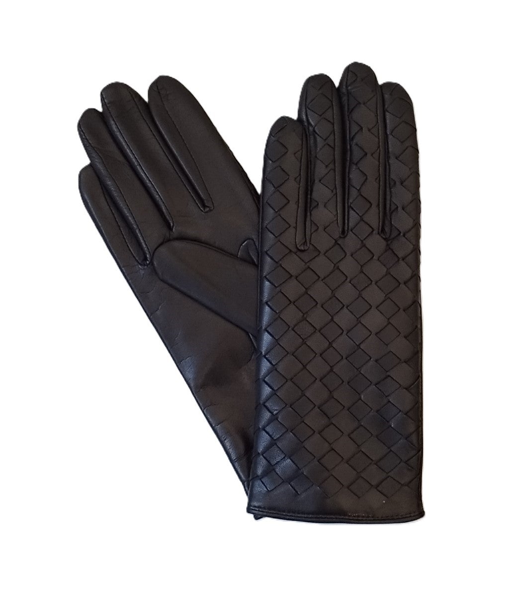 Sermoneta gloves黒レザー手袋 Woven Cashmere Lined - 107/U | Sermoneta Gloves London